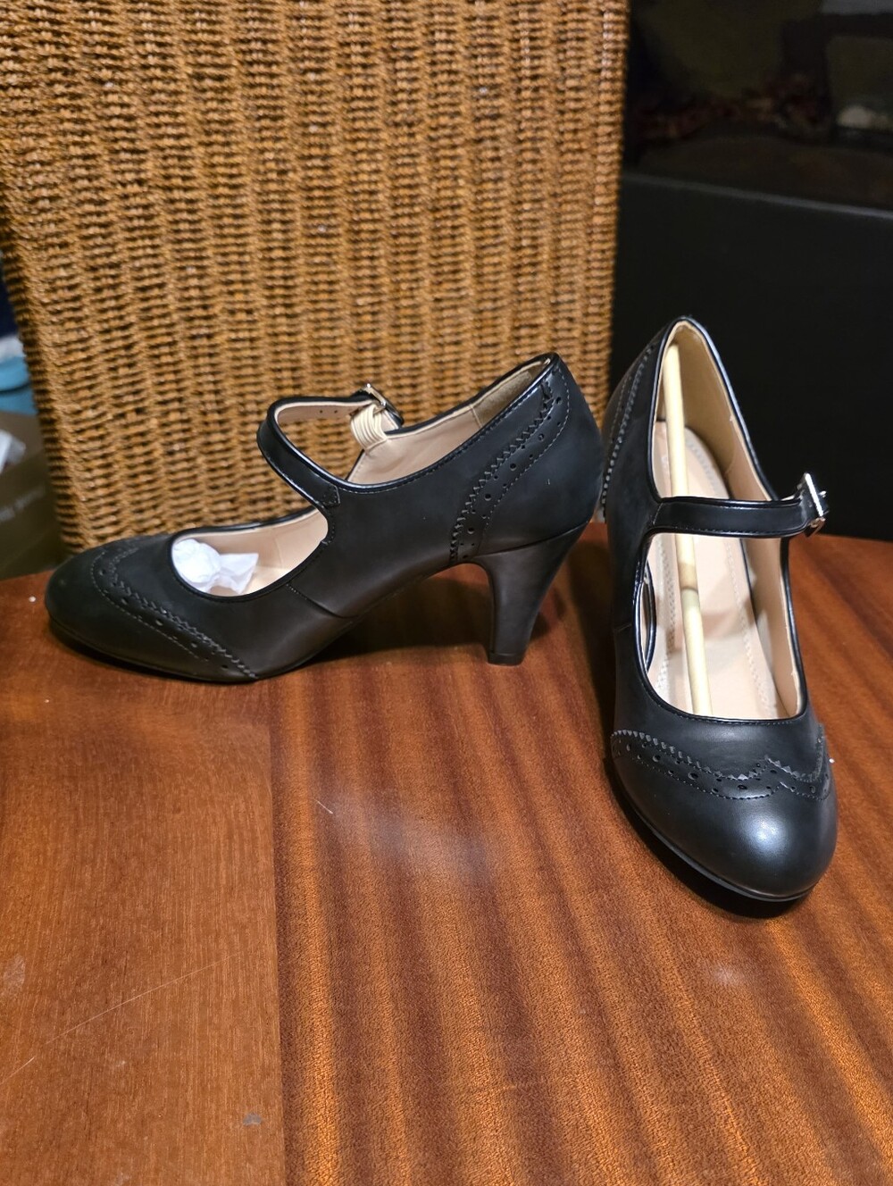 J. Adams Black Mary Jane Brogue Heels Size 7 Retro Pumps